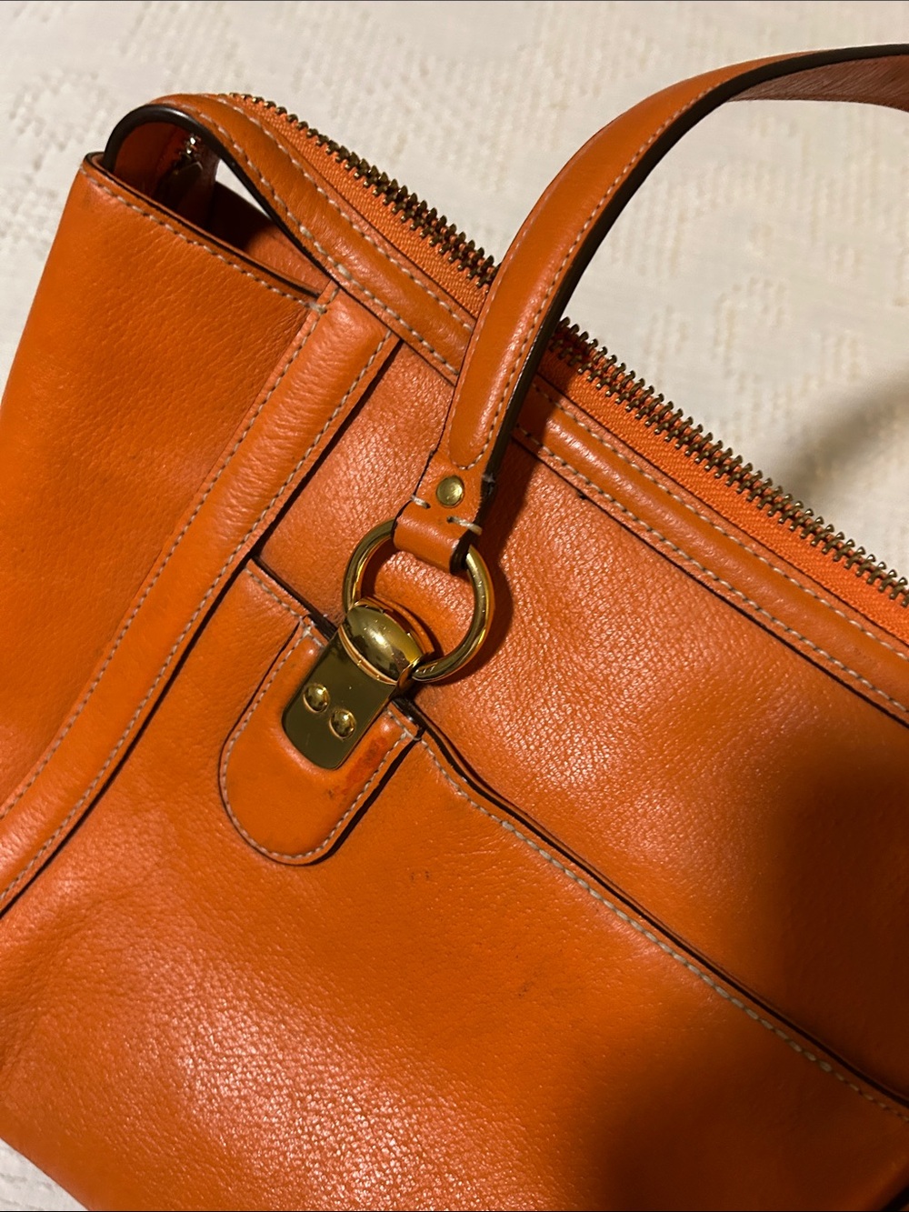 Lauren Ralph Lauren Leather Tote Bag in Terracotta Orange - Picture 10 of 14